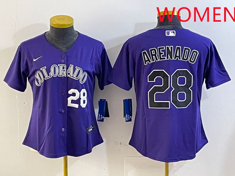 Women Colorado Rockies #28 Arenado Purple Game 2025 Nike MLB Jersey style 2->women mlb jersey->Women Jersey